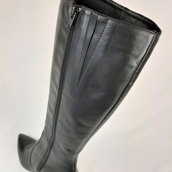 Basic Black Leather Heeled Boots - Picture 8 of 9